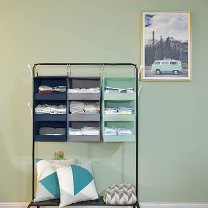 Avelena | OMA SAGT 3-Regal hängender Kleiderorganisator, klappbare hängende Regale für den Kleiderschrank, hängender Organizer für das Kinderzimmer, hellblau, 28,9" H X 12,2" B X 12,2" T, 1-Pack