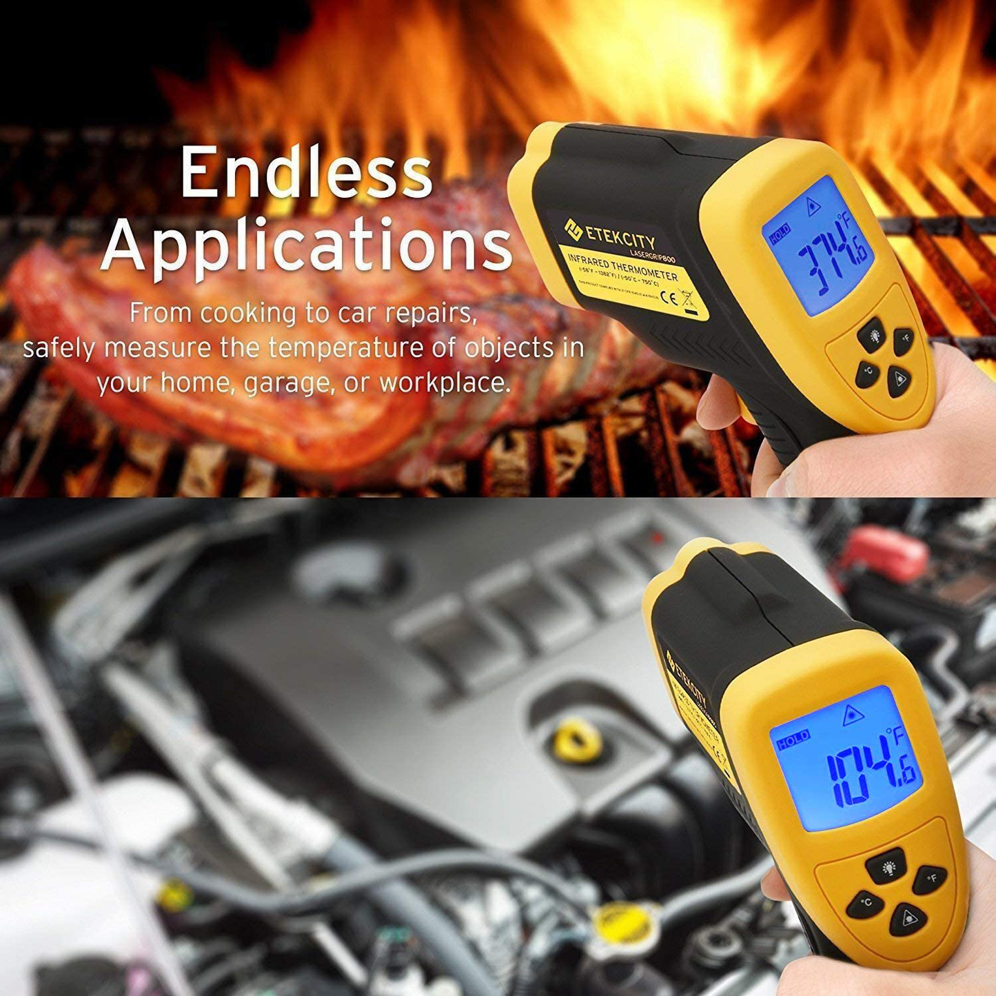 Avelena | Etekcity Infrarotthermometer 800 (Nicht Für Menschen) Kontaktloser Digitaler Temperaturpistole, 16:1 Dts Verhältnis, 58℉ Bis 1382℉ (-50℃ Bis 750℃), Gelb Und Schwarz