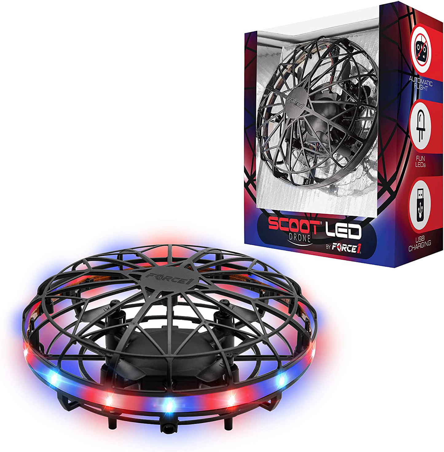 Avelena | Force1 Scoot Led Handbediente Drohne Für Kinder Oder Erwachsene - Hands-Free Bewegungssensor Mini Drohne, Einfache Innenraum Kleine Ufo Spielzeug Fliegende Ball Drohne Spielzeug Für Jungen Und Mädchen (Rot/Blau)