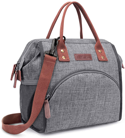 Avelena | Lokass Lunch Tasche Isolierte Lunchbox Breit-Offene Lunch Tote Bag Groß Getränkehalter Robustes Nylon Snacks Organizer Mit Abnehmbaren Schultergurt Für Frauen Männer Erwachsene Arbeit Außen, Grau