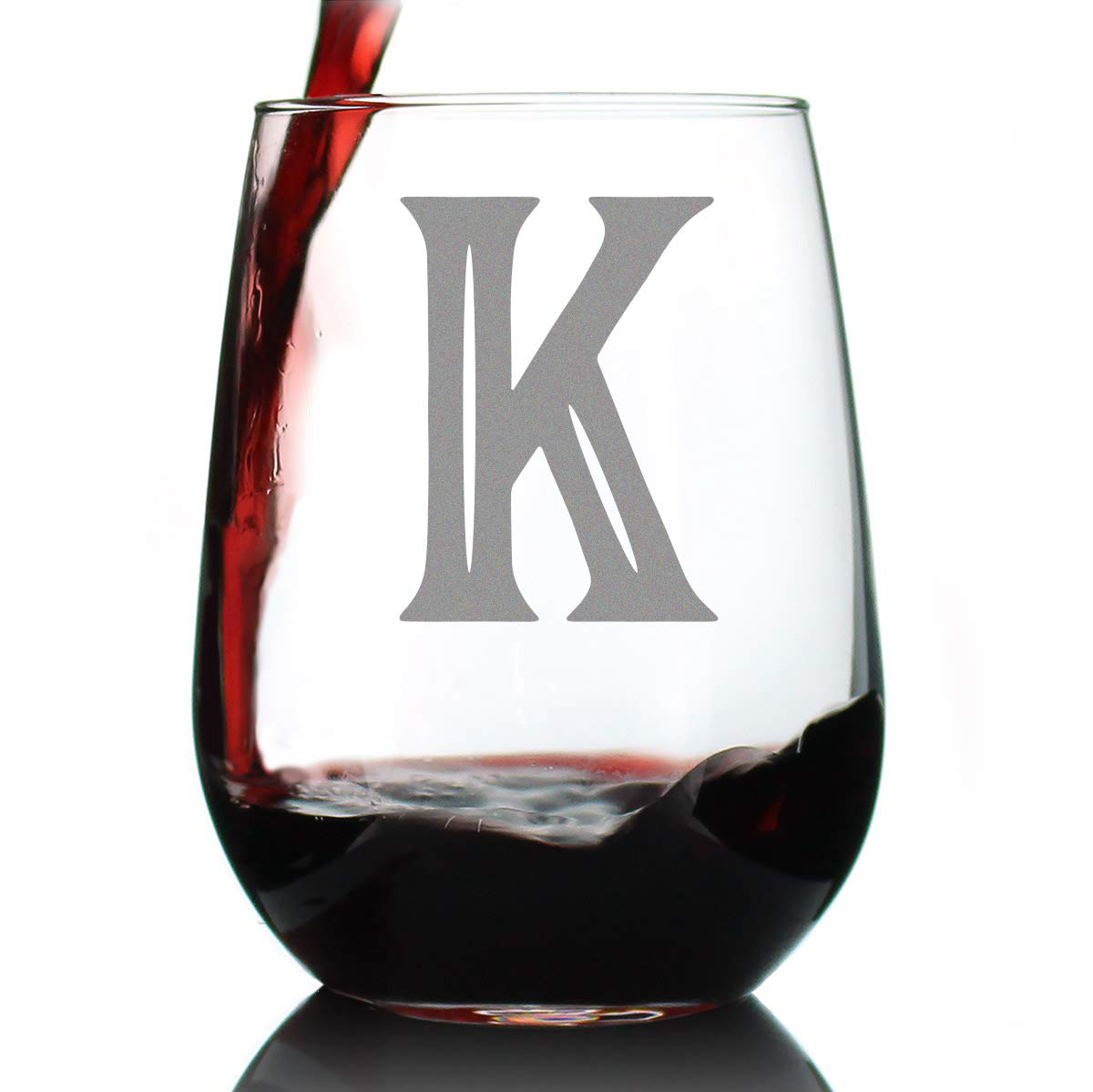 Avelena | Monogram Fet Buchstabe M - Ohne Stiel Weinglas - Personalisierte Geschenke für Frau und Mann - Großes graviertes Glas