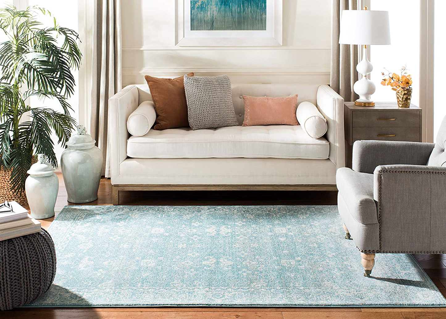 Avelena | Safavieh Evoke Kollektion Evk270D Shabby Chic Abgenutzt Nicht-Shedding Fleckenresistenter Wohn- Und Schlafzimmer Akzentteppich, 2'2" X 4', Helles Blau / Elfenbein