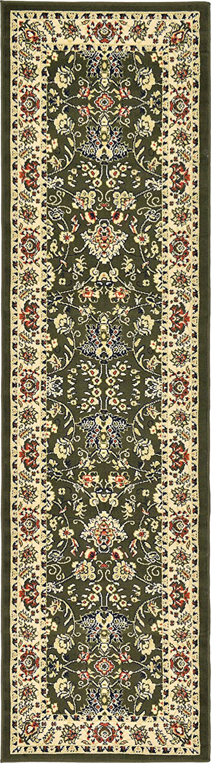 Avelena | Einzigartiger Webstuhl Kashan Traditioneller Blumen Teppich, 2 Fuß 7 Zoll X 10 Fuß, Oliv/Ivory