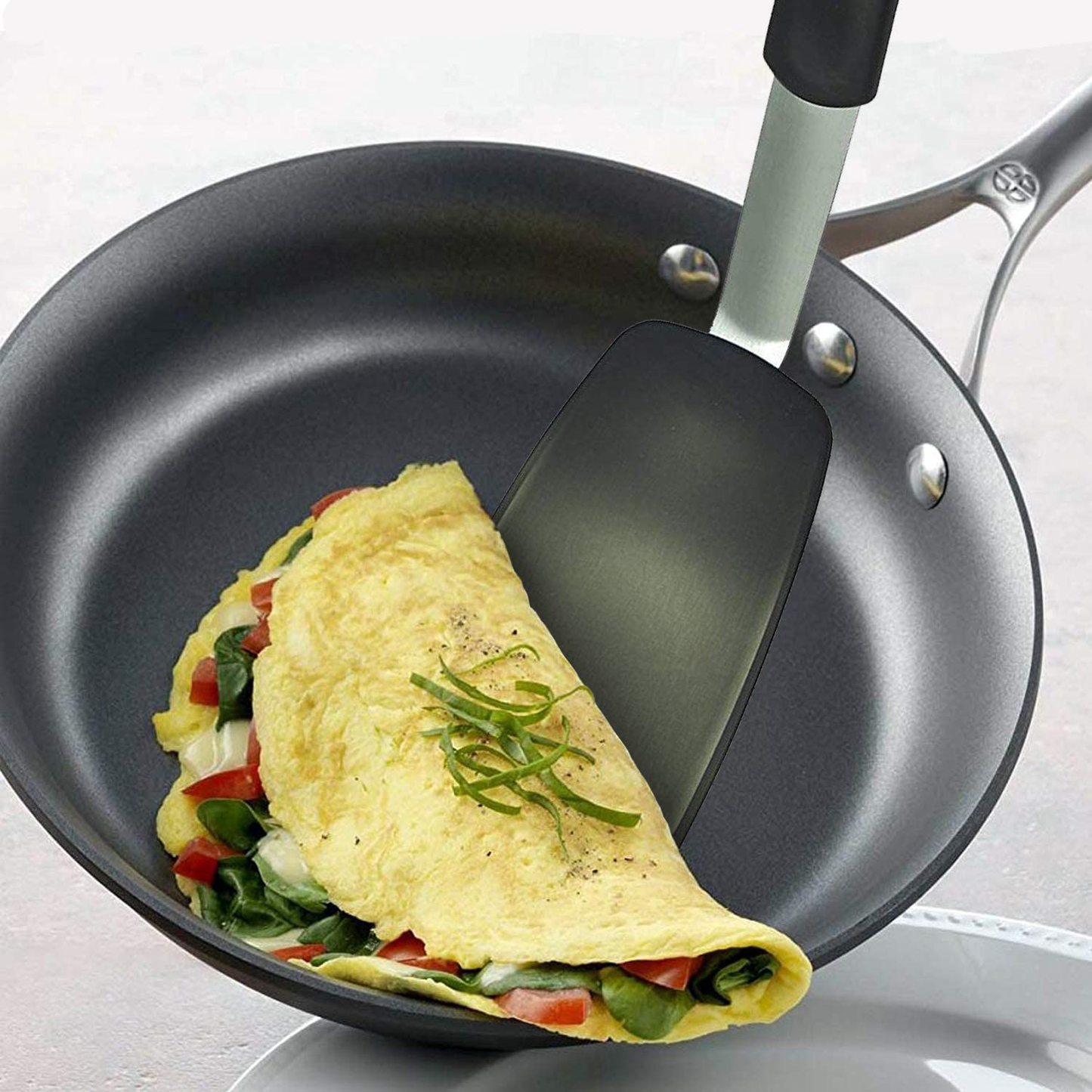 Avelena | Unicook 2er-Pack Flexible Silikonspachtel, Wender, 600F Hitzebeständig, Ideal zum Wenden von Eiern, Burgern, Crêpes und mehr, Schwarz