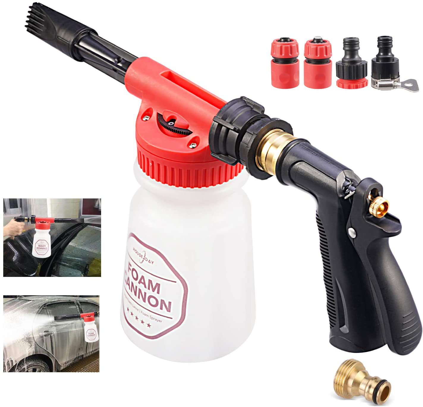Avelena | HOUSE DAY Schaumkanone Seifen Waschpistole Schnee Foam Lance Schaum Blaster Auto Wasch Sprühgerät Passt auf Gartenschlauch für Auto Hausreinigung und Gartenreinigungsset