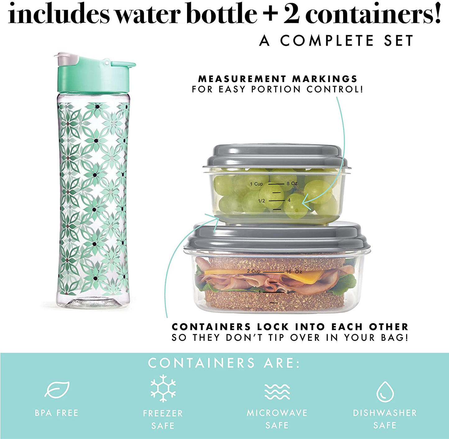 Avelena | Fit & Fresh Isolierte Lunch Tasche Set, Beinhaltet Passende Flasche Und Behälter, Westport Aqua Dogwood