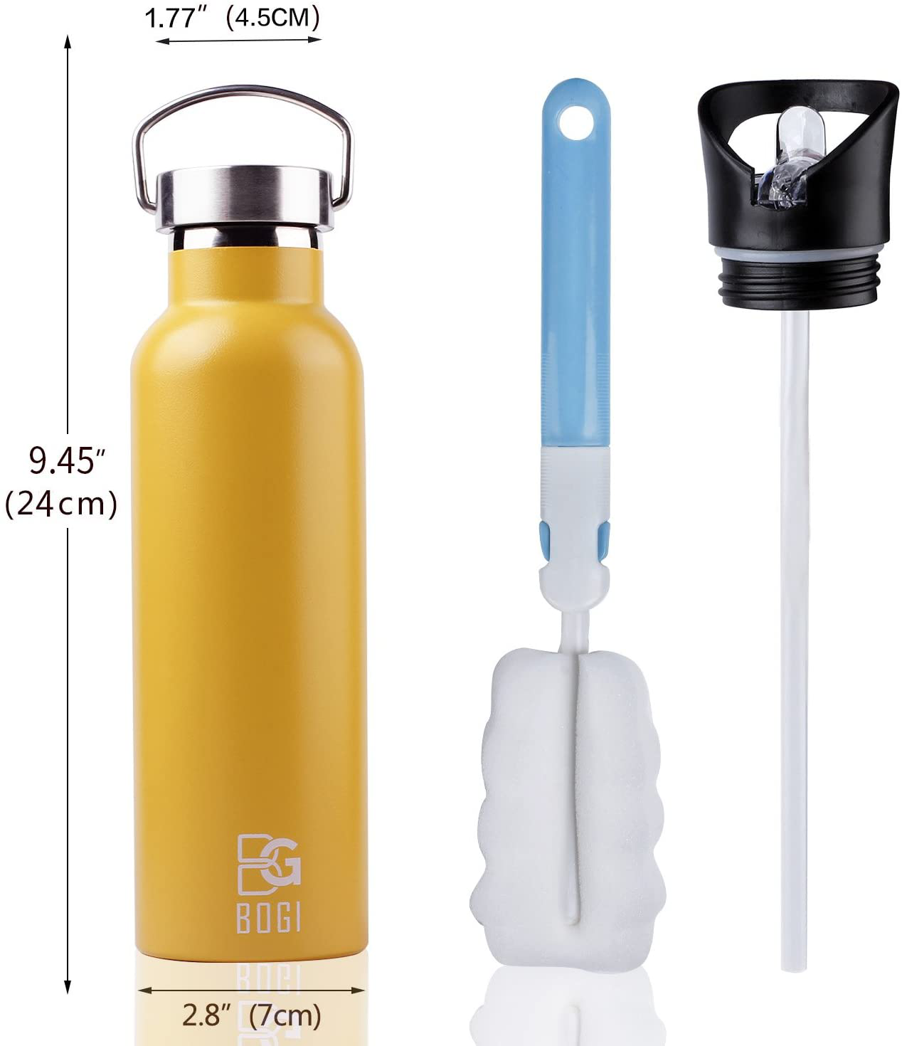 Avelena | Bogi 20Oz Doppeltwandige Vakuum-Isolierte Edelstahl-Wasserflasche - Kratzfest & Umweltfreundlich Für Outdoor-Sport Yoga Camping + Strahl Flip Deckel, 2 Strohhalme & Reinigungsbürste