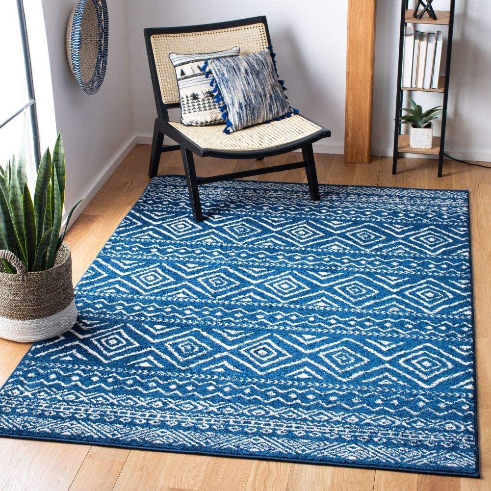 Avelena | Safavieh Tulum Collection Tul267N Marokkanisches Boho Abgenutzt Non-Shedding Wohnzimmer Schlafzimmer Esszimmer Home Office Bereich Teppich, 5'3" X 7'6", Marineblau / Elfenbein