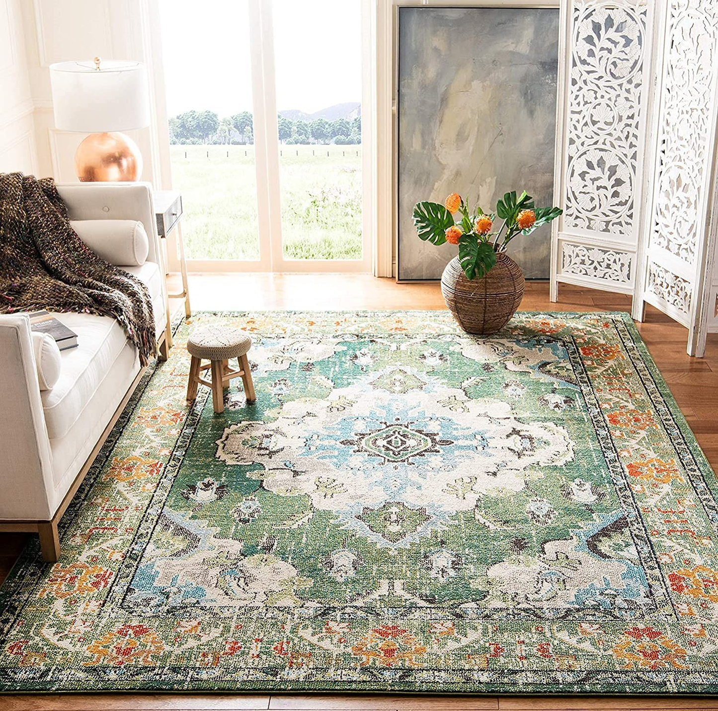 Avelena | Safavieh Monaco Kollektion MNC243D Boho Chic Medaillon Abgenutzt Nicht schütten Fleckenresistent Wohnzimmer Schlafzimmer Läufer, 2'2" x 8', Pink / Mehrfarbig