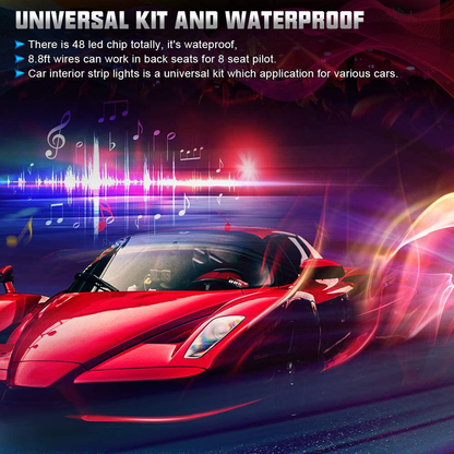 Avelena | Sunpie Auto-Innenraum Licht, Auto-Streifen Licht Mit App Und Fernbedienung Wasserdichte Led Atmosphäre Auto Licht Kommt Mit 48 Led Chips 8,8Ft Länge Innenlicht Mit Dc 12V Auto-Ladegerät Synchronisieren Mit Musik