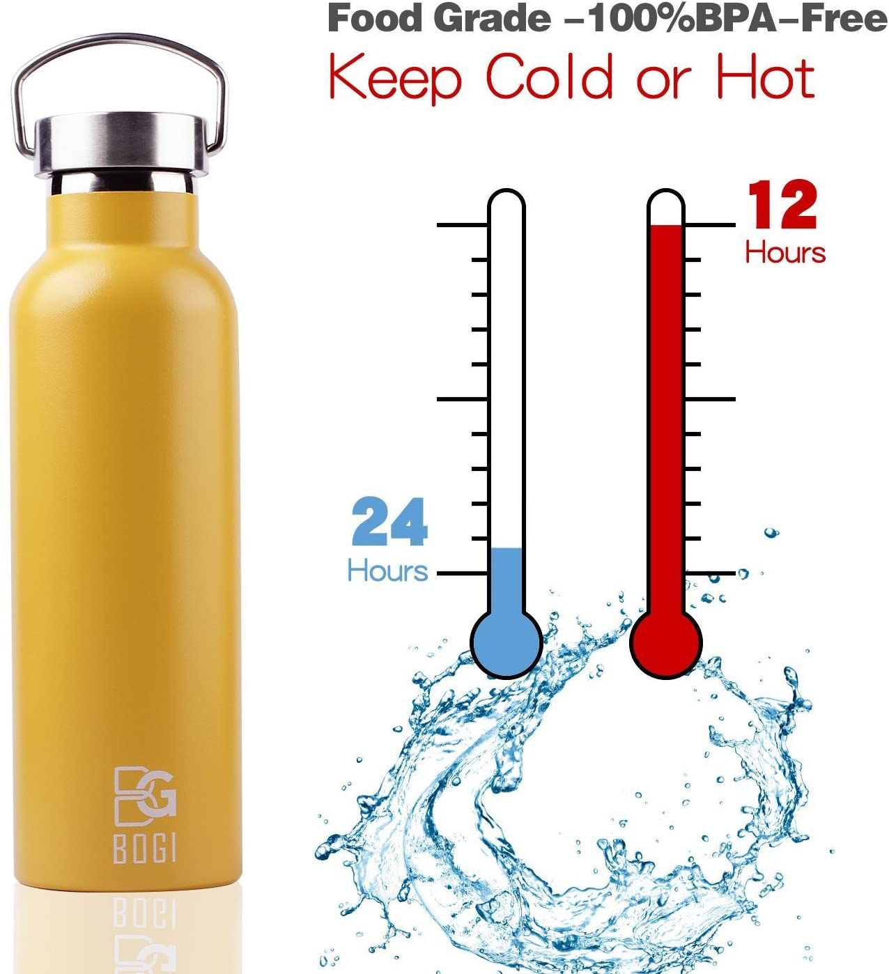 Avelena | Bogi 20Oz Doppeltwandige Vakuum-Isolierte Edelstahl-Wasserflasche - Kratzfest & Umweltfreundlich Für Outdoor-Sport Yoga Camping + Strahl Flip Deckel, 2 Strohhalme & Reinigungsbürste