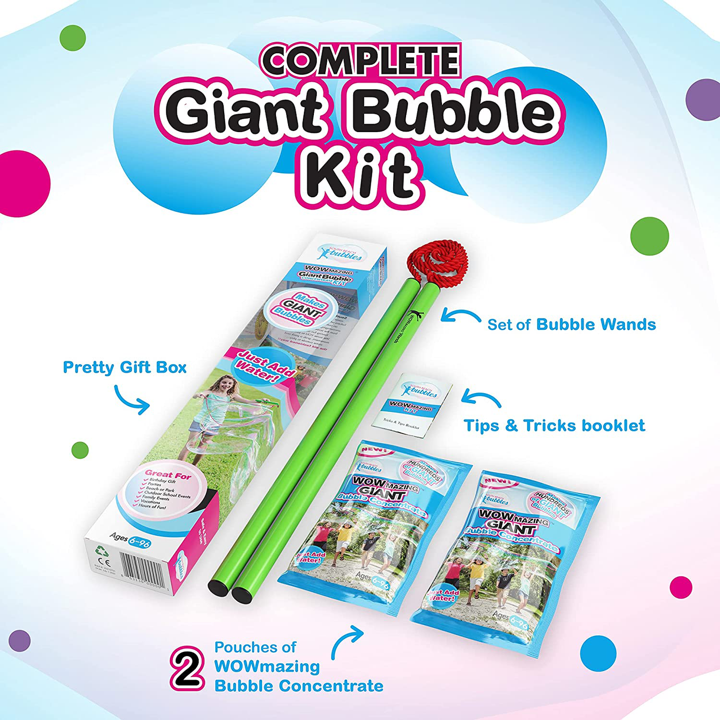 Avelena | Wowmazing Gigantische Blasen Stab Set: (4-Teilig Set) | Inkl. Stab, Großes Blasen Konzentrate Und Tipps & Tricks Heft | Outdoor Spielzeug Für Kinder, Jungen, Mädchen | Blasen Hergestellt In Den Usa - Standard Set