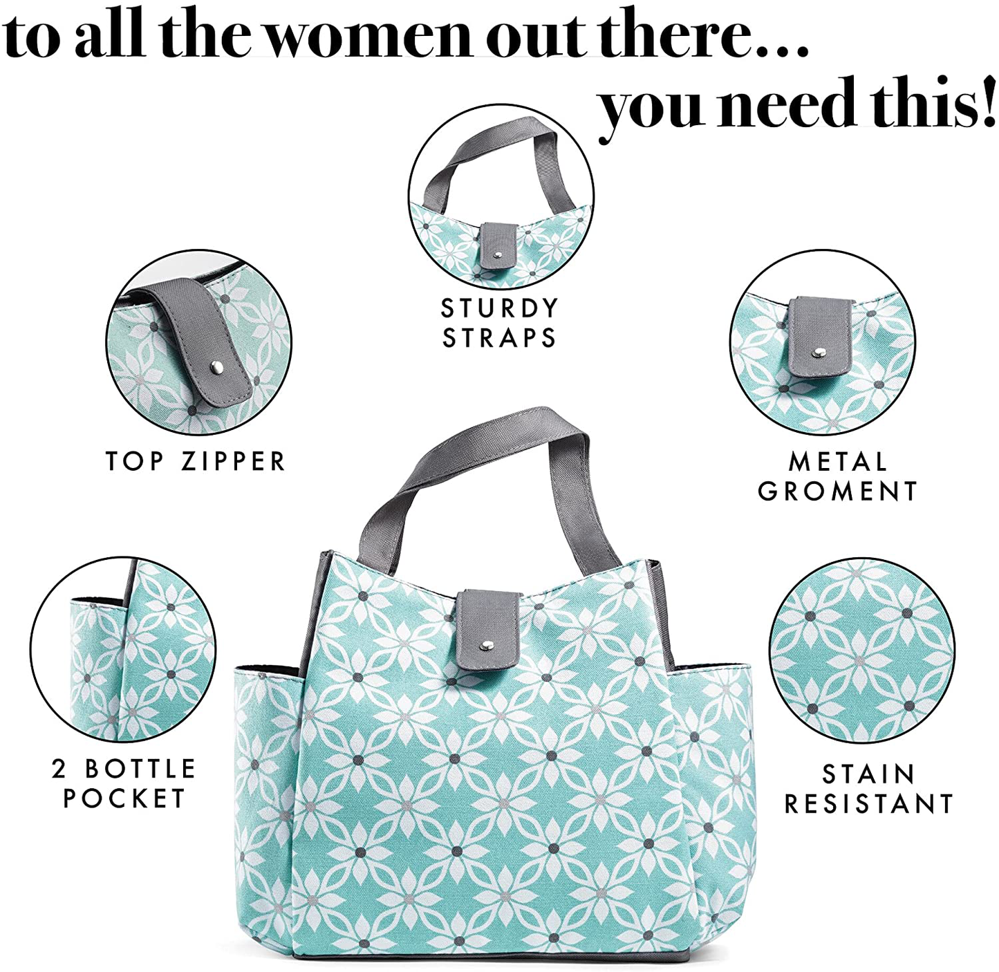 Avelena | Fit & Fresh Isolierte Lunch Tasche Set, Beinhaltet Passende Flasche Und Behälter, Westport Aqua Dogwood