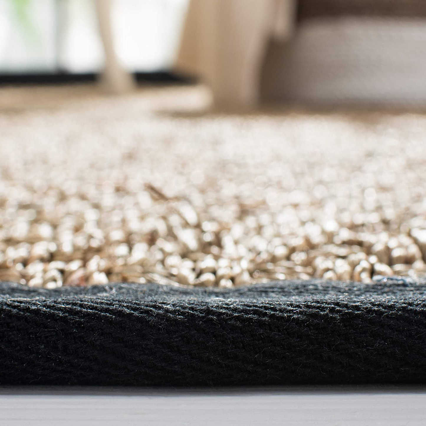 Avelena | Safavieh Naturfaser-Kollektion NF114J Border Korbgewebe Seegras Teppich, 4' x 4' Quadrat, Elfenbein