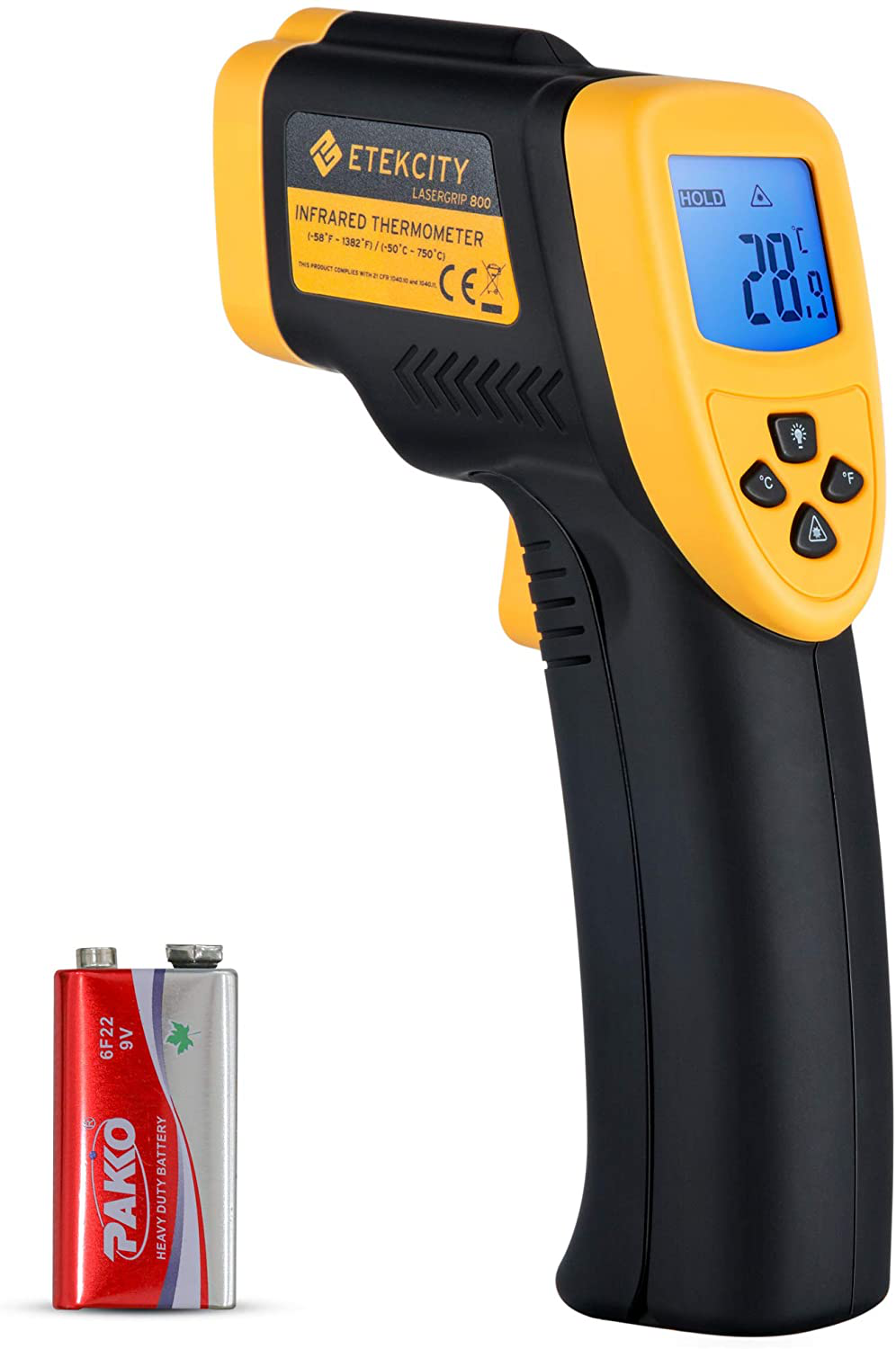 Avelena | Etekcity Infrarotthermometer 800 (Nicht Für Menschen) Kontaktloser Digitaler Temperaturpistole, 16:1 Dts Verhältnis, 58℉ Bis 1382℉ (-50℃ Bis 750℃), Gelb Und Schwarz