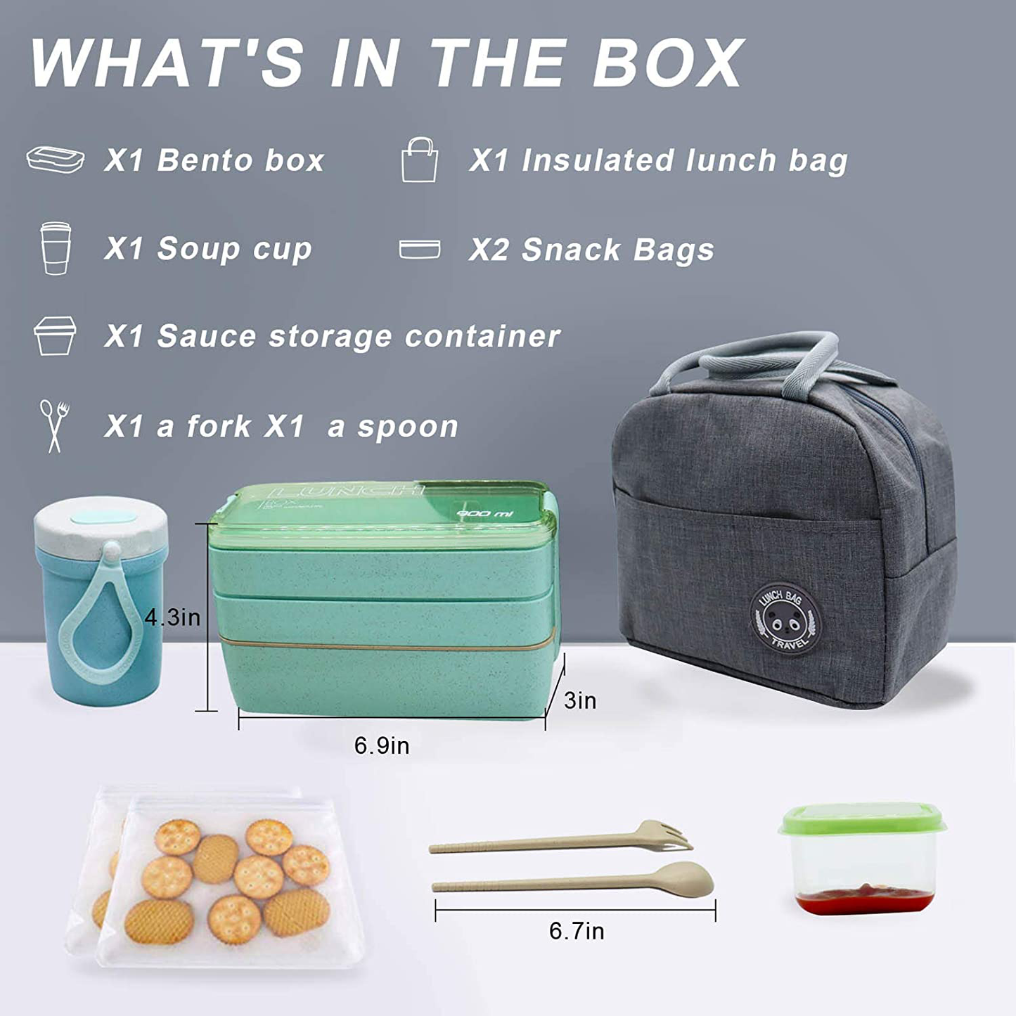 Avelena | Koccido Bento Box Lunchbox Kit, Japanische Lunchbox 3-In-1 Raum, Stapelbare Lunchbox Auslaufsichere Lunchbehälter, Bento Lunchbox Für Kinder Und Erwachsene
