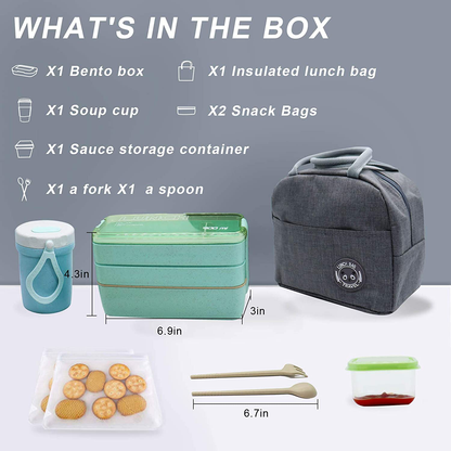 Avelena | Koccido Bento Box Lunchbox Kit, Japanische Lunchbox 3-In-1 Raum, Stapelbare Lunchbox Auslaufsichere Lunchbehälter, Bento Lunchbox Für Kinder Und Erwachsene