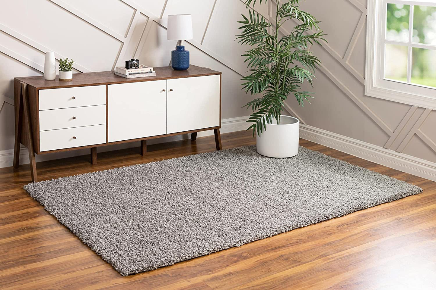 Avelena | Unique Loom Solo Solid Shag Kollektion Bereich Modern Plush Teppich Üppig & Weich, 3' 3" x 3' 3", Periwinkle Blau