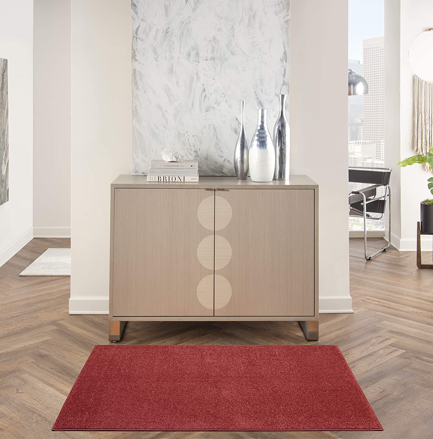 Avelena | Nourison Essentials Solid Contemporary Ziegelrot 3' X 5' Bereichsteppich, 3' X 5'