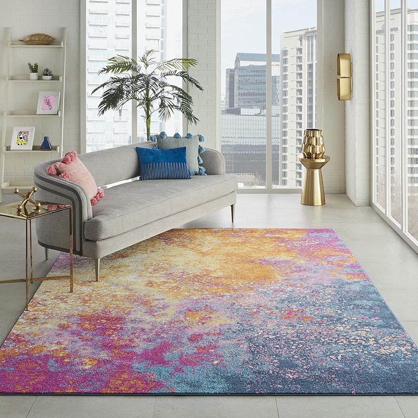 Avelena | Nourison Passion Bohemian Abstract Charcoal/Ivory 2'2" X 7'6" Bereich Teppich, (8' Läufer)