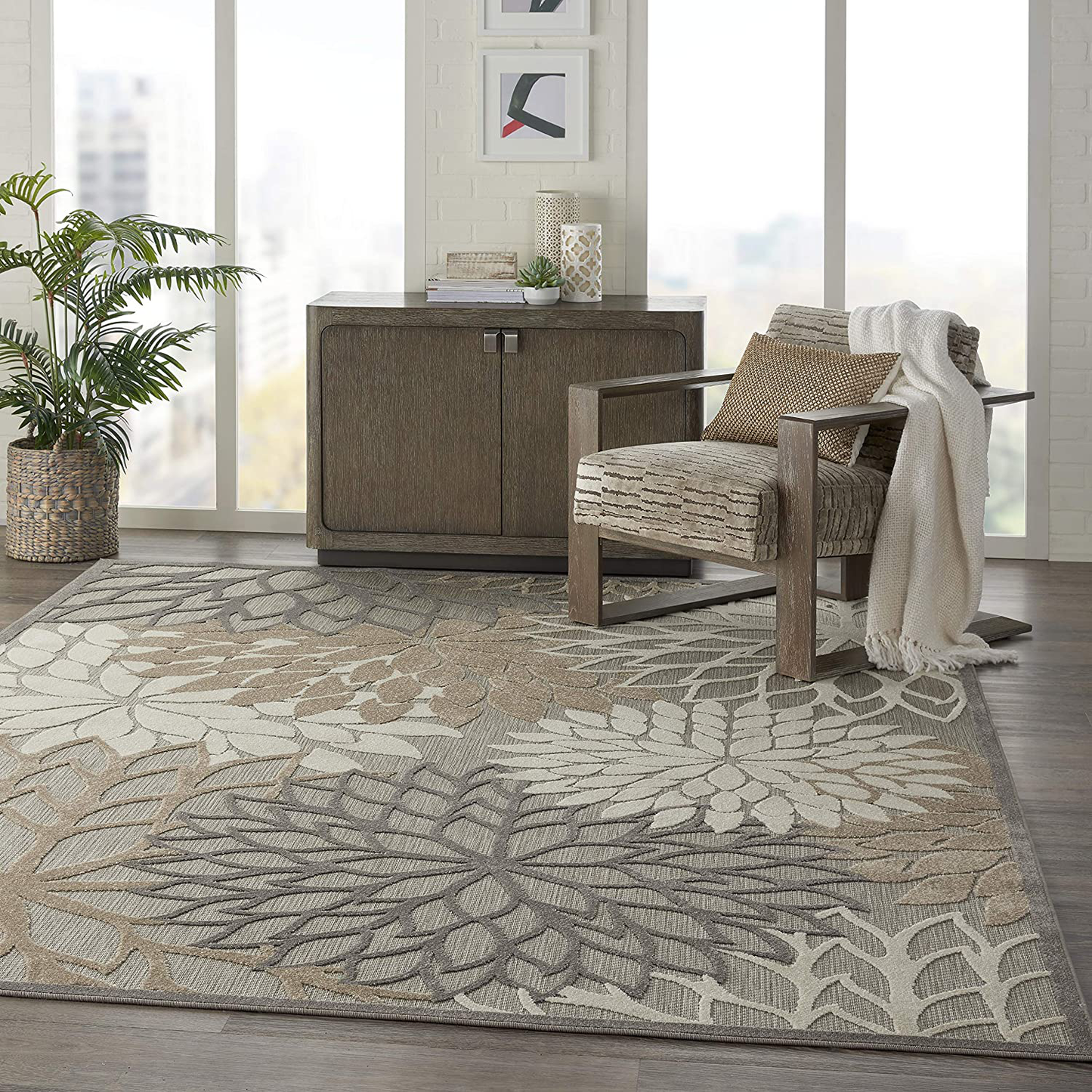 Avelena | Nourison Aloha Innen/Außenbereich Floral Rot Mehrfarbig 2'3" X 8' Bereich Teppich, (8' Läufer)