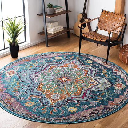 Avelena | Safavieh Crystal Collection Crs501K Boho Chic Oriental Medallion Abgenutzter Nicht-Verschiebbarer Wohn- Schlafzimmer Akzent Teppich, 4' X 6', Orange / Teal