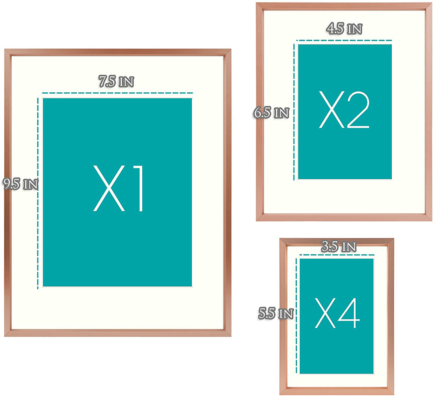 Avelena | Frametory, Aluminium Bilderrahmen Set Von 7 - Rose Gold Galerie Wandkit - Zeigt Ein 11X14, Zwei 8X10 Und Vier 5X7 Zoll Bilder Für Wohnkultur
