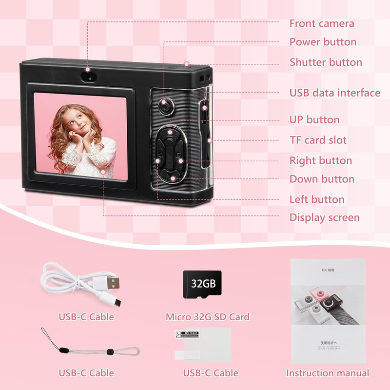 Avelena | 1080P Kinderkamera Mit 32Gb Karte, 48Mp 8X Zoom Digitalkamera Zum Tippen Und Fotografieren