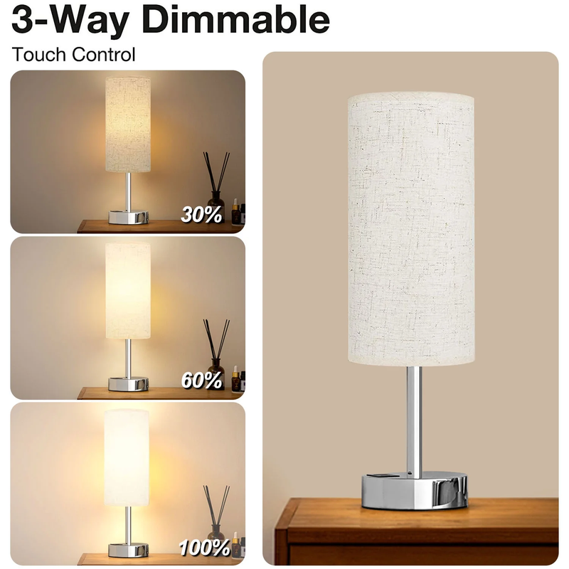 Avelena | 3 Wege Dimmbar Touchlampe, Usb C&A Schnellladeanschlüsse