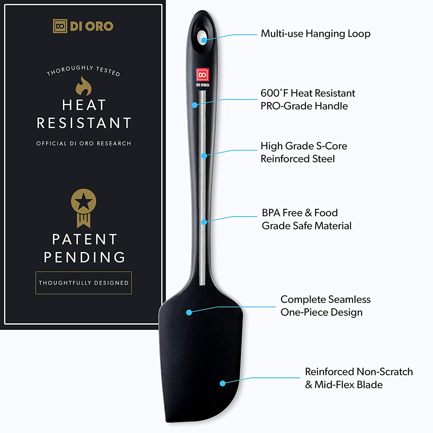 Avelena | Di Oro Nahtlos Serie 3-Teilig Silikon Schöpfset - 600°F Hitzebeständig Antihaft Gummi Küchenpalette Für Kochen, Backen Und Mischen – Bpa-Frei Und Lfgb-Zertifiziert Silikon (Schwarz)