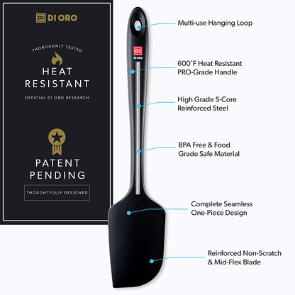 Avelena | Di Oro Nahtlos Serie 3-Teilig Silikon Schöpfset - 600°F Hitzebeständig Antihaft Gummi Küchenpalette Für Kochen, Backen Und Mischen – Bpa-Frei Und Lfgb-Zertifiziert Silikon (Schwarz)