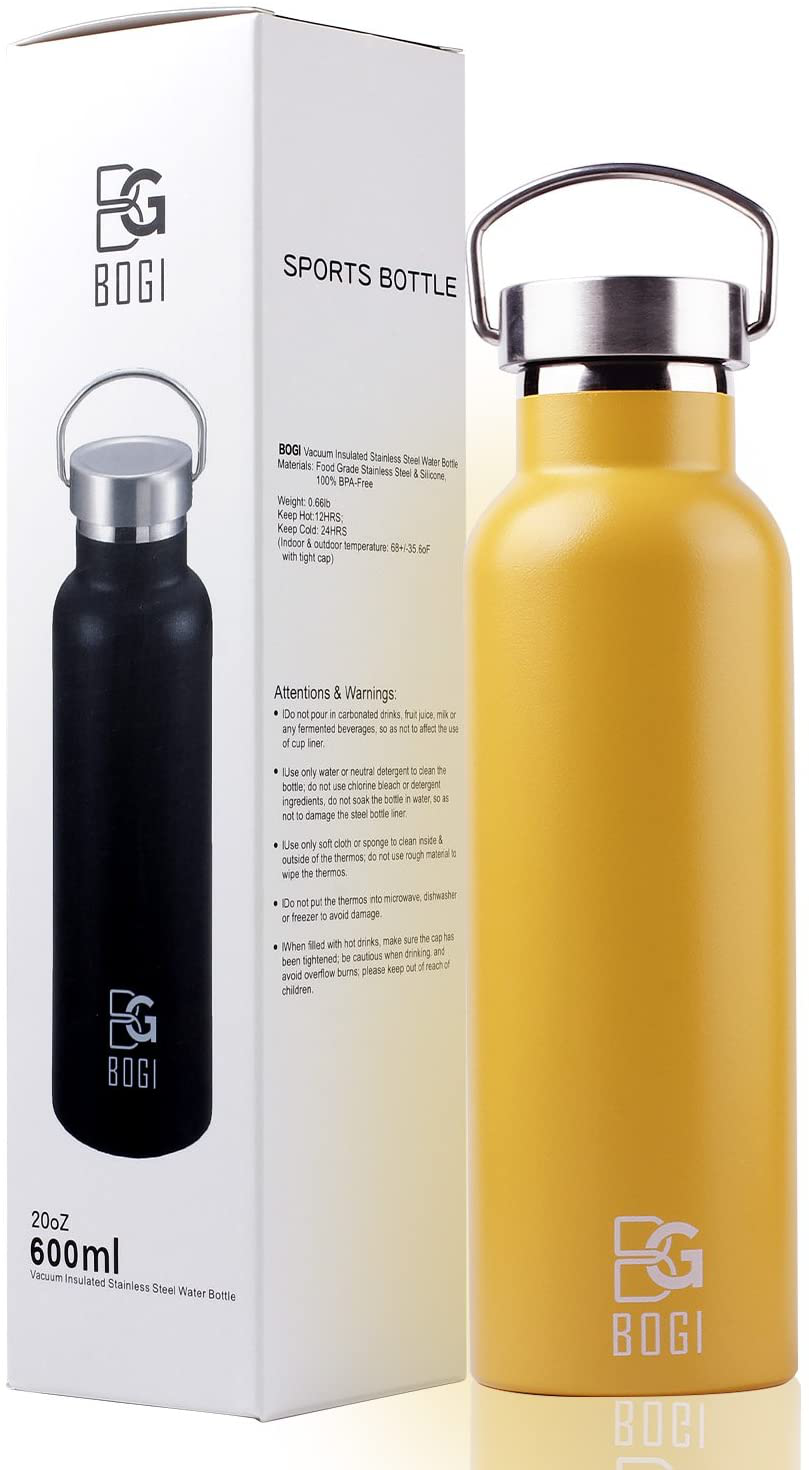 Avelena | Bogi 20Oz Doppeltwandige Vakuum-Isolierte Edelstahl-Wasserflasche - Kratzfest & Umweltfreundlich Für Outdoor-Sport Yoga Camping + Strahl Flip Deckel, 2 Strohhalme & Reinigungsbürste