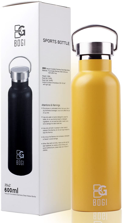 Avelena | Bogi 20Oz Doppeltwandige Vakuum-Isolierte Edelstahl-Wasserflasche - Kratzfest & Umweltfreundlich Für Outdoor-Sport Yoga Camping + Strahl Flip Deckel, 2 Strohhalme & Reinigungsbürste