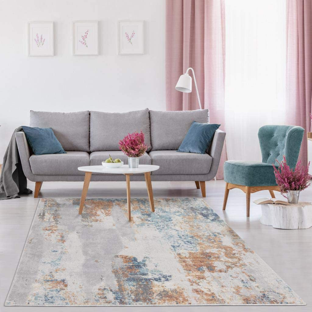 Avelena | Luxe Weavers Teppiche – Euston Moderne Teppiche Mit Abstrakten Mustern 7681 – Mittel Hochflor Teppich, Dunkelblau, Hellblau / 4 X 5