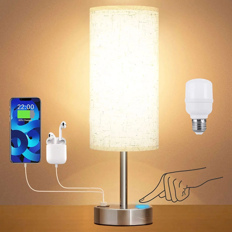 Avelena | 3 Wege Dimmbar Touchlampe, Usb C&A Schnellladeanschlüsse