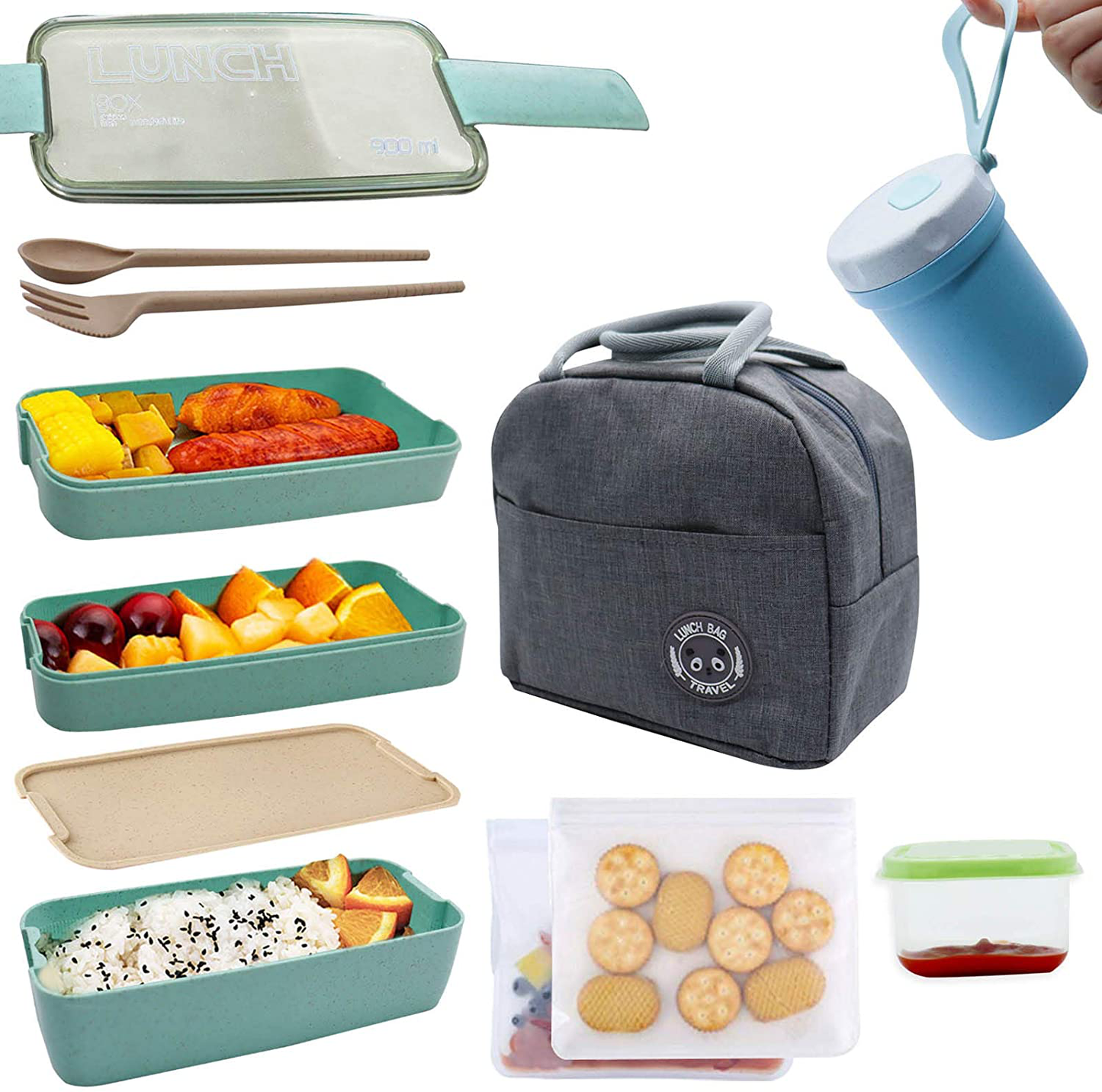 Avelena | Koccido Bento Box Lunchbox Kit, Japanische Lunchbox 3-In-1 Raum, Stapelbare Lunchbox Auslaufsichere Lunchbehälter, Bento Lunchbox Für Kinder Und Erwachsene