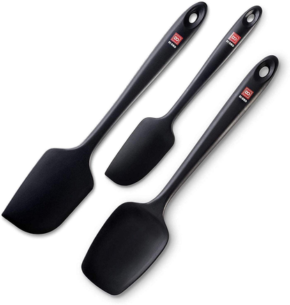 Avelena | Di Oro Nahtlos Serie 3-Teilig Silikon Schöpfset - 600°F Hitzebeständig Antihaft Gummi Küchenpalette Für Kochen, Backen Und Mischen – Bpa-Frei Und Lfgb-Zertifiziert Silikon (Schwarz)