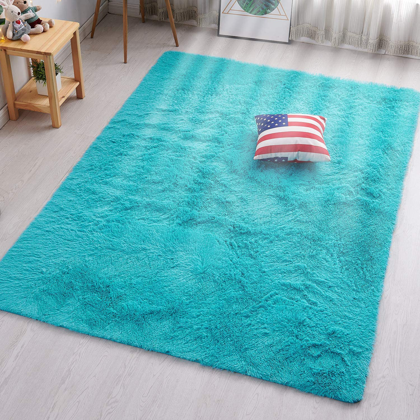 Avelena | PAGISOFE Weiche Plüschblaue Teppiche für Schlafzimmer Kinderzimmer Wohnzimmer Teppich Langhaariger Teppich für Jungen Mädchen Wohnheim Moderne Plüsch Dekorative Kinderzimmer Teppiche Einfarbige Akzentteppiche 4'x 5', (Blau)