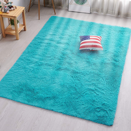 Avelena | PAGISOFE Weiche Plüschblaue Teppiche für Schlafzimmer Kinderzimmer Wohnzimmer Teppich Langhaariger Teppich für Jungen Mädchen Wohnheim Moderne Plüsch Dekorative Kinderzimmer Teppiche Einfarbige Akzentteppiche 4'x 5', (Blau)