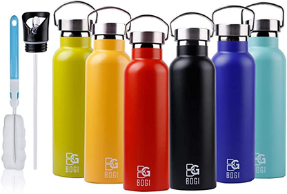 Avelena | Bogi 20Oz Doppeltwandige Vakuum-Isolierte Edelstahl-Wasserflasche - Kratzfest & Umweltfreundlich Für Outdoor-Sport Yoga Camping + Strahl Flip Deckel, 2 Strohhalme & Reinigungsbürste
