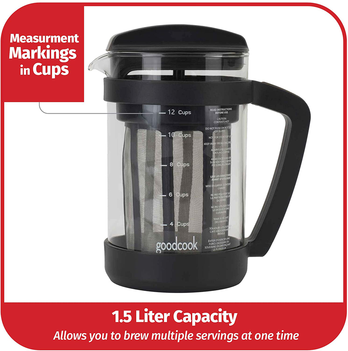 Avelena | Goodcook Koffe 1.5L Glas Cold Brew Coffee Maker Mit Bpa-Freiem Kunststoffrahmen