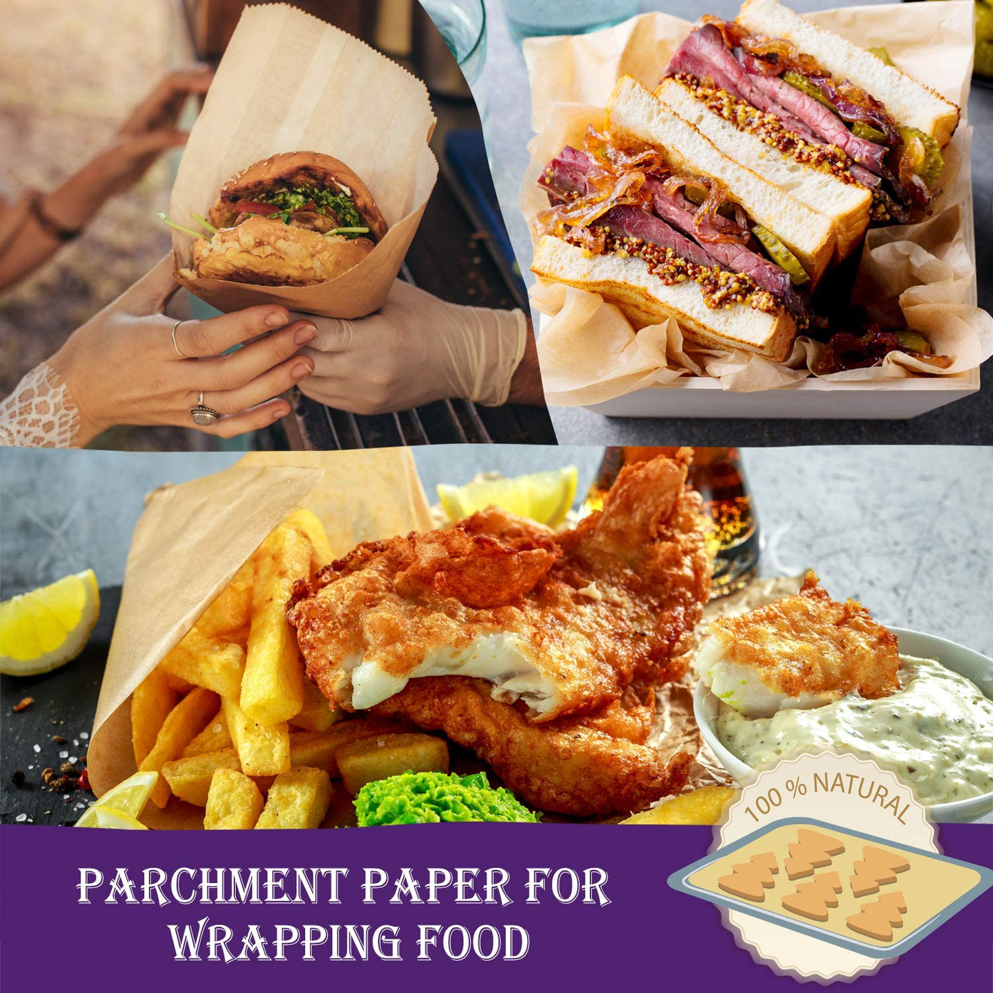 Avelena | Hiware 200 Stück Pergamentpapier Backbleche 9X13 Zoll, Vorprägung Antihaft Pergamentpapier Zum Backen, Kochen, Grillen, Braten Und Dampfen - Ungebleicht, Passt Für Viertel Backbleche