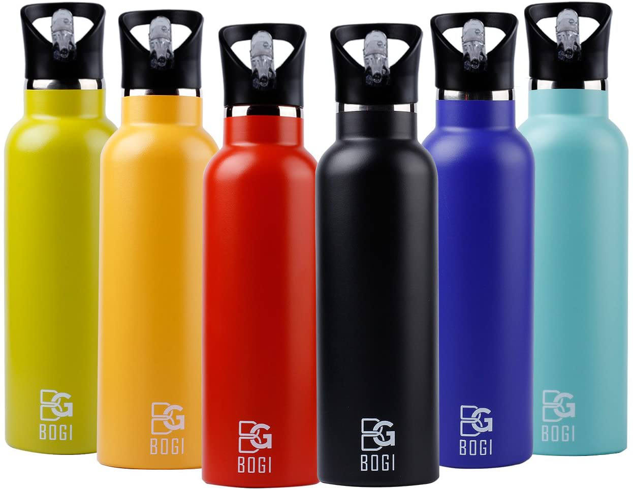 Avelena | Bogi 20Oz Doppeltwandige Vakuum-Isolierte Edelstahl-Wasserflasche - Kratzfest & Umweltfreundlich Für Outdoor-Sport Yoga Camping + Strahl Flip Deckel, 2 Strohhalme & Reinigungsbürste