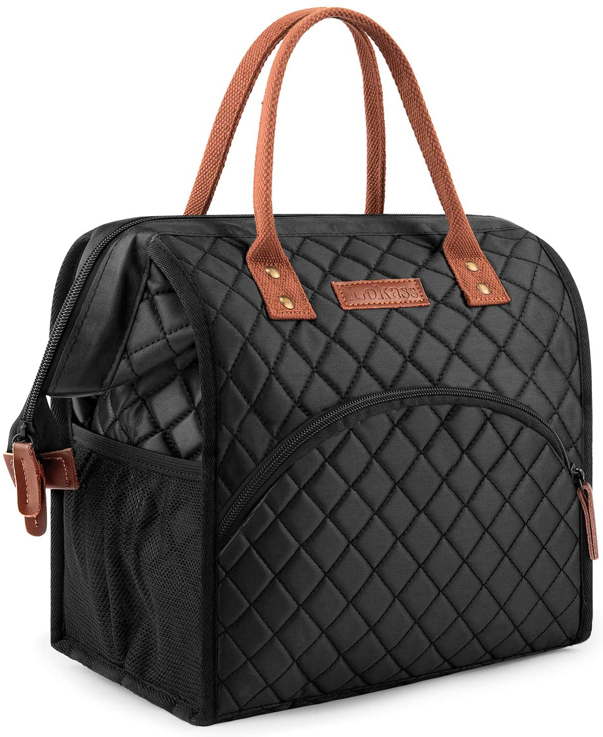 Avelena | Lokass Lunchbag Isolierte Lunchbox Breite-Offene Lunch-Tote Tasche Groß Getränkebehälter Haltbares Nylon Thermische Snacks Organizer Für Frauen Männer Erwachsene Hochschule Arbeit Picknick Reise Strand Angeln, Schwarz-Rechteckig