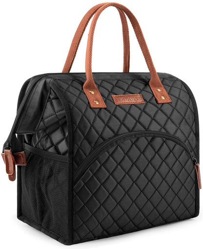 Avelena | Lokass Lunchbag Isolierte Lunchbox Breite-Offene Lunch-Tote Tasche Groß Getränkebehälter Haltbares Nylon Thermische Snacks Organizer Für Frauen Männer Erwachsene Hochschule Arbeit Picknick Reise Strand Angeln, Schwarz-Rechteckig