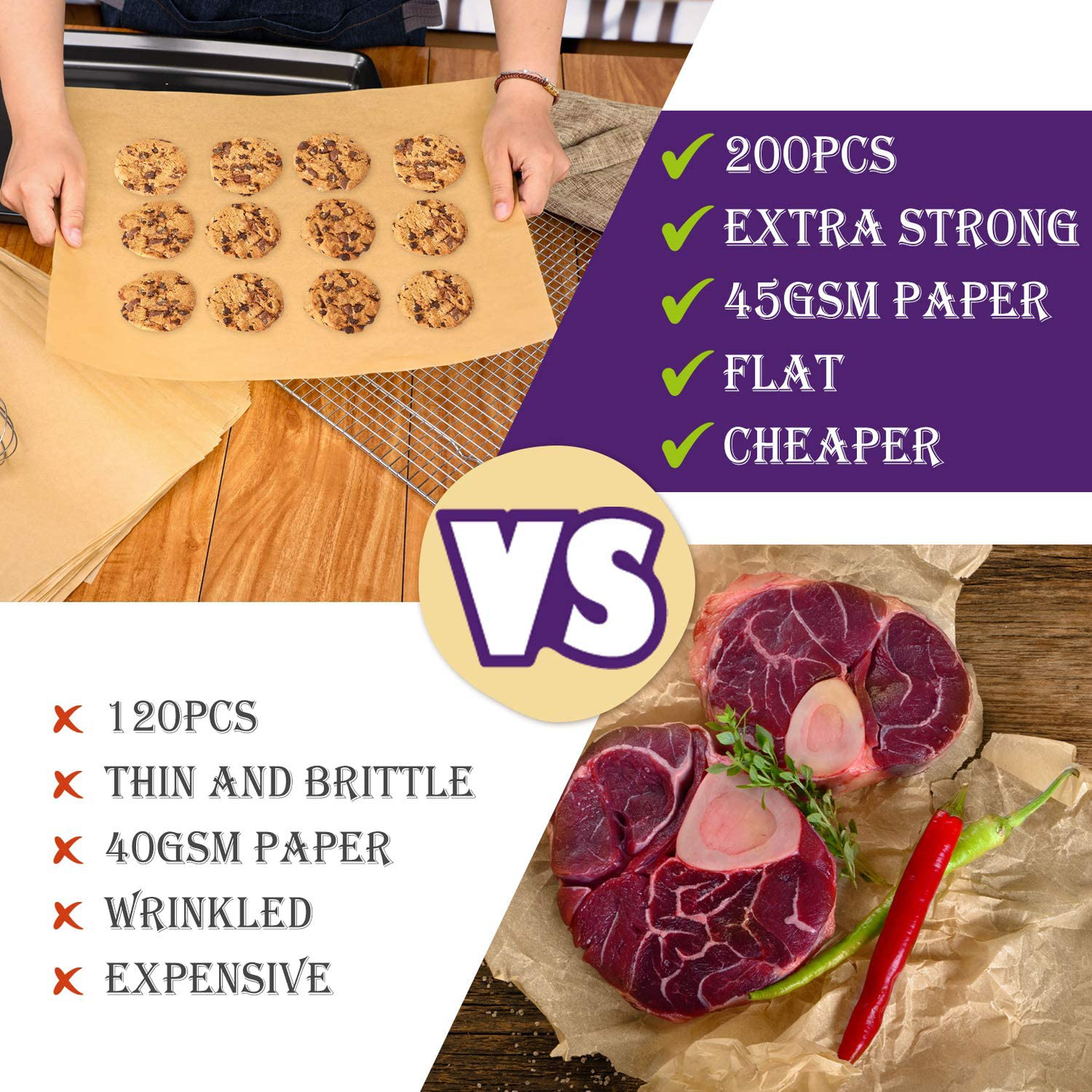 Avelena | Hiware 200 Stück Pergamentpapier Backbleche 9X13 Zoll, Vorprägung Antihaft Pergamentpapier Zum Backen, Kochen, Grillen, Braten Und Dampfen - Ungebleicht, Passt Für Viertel Backbleche