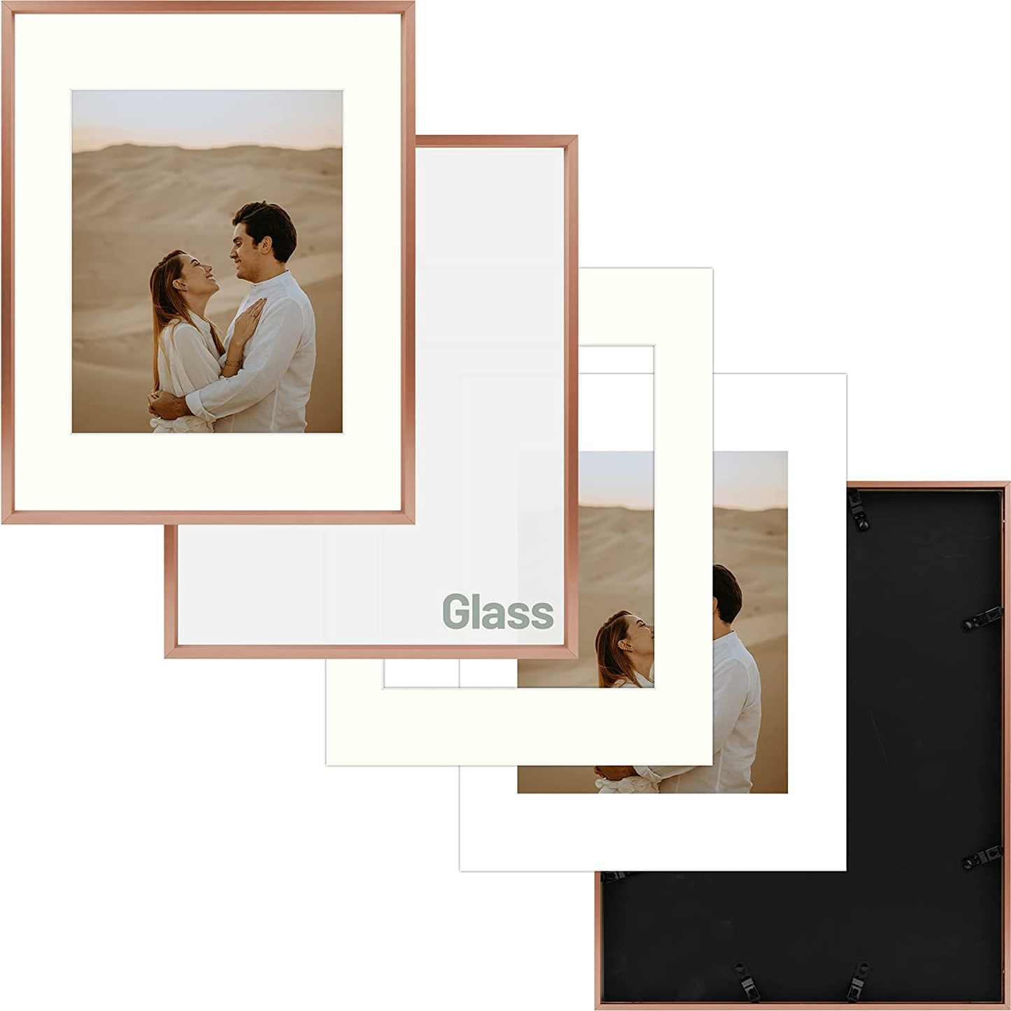 Avelena | Frametory, Aluminium Bilderrahmen Set Von 7 - Rose Gold Galerie Wandkit - Zeigt Ein 11X14, Zwei 8X10 Und Vier 5X7 Zoll Bilder Für Wohnkultur