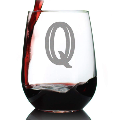 Avelena | Monogram Fet Buchstabe M - Ohne Stiel Weinglas - Personalisierte Geschenke für Frau und Mann - Großes graviertes Glas