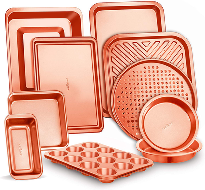 Avelena | 10-Teilig Küchenofen Backform - Deluxe Karbonstahl Backformset Mit Stilvollem Antihaft Grauen Beschichtung Innen Und Außen, Spülmaschinenfest & Pfoa, Pfos, Ptfe Frei - Nutrichef
