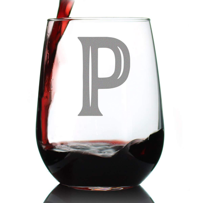 Avelena | Monogram Fet Buchstabe M - Ohne Stiel Weinglas - Personalisierte Geschenke für Frau und Mann - Großes graviertes Glas
